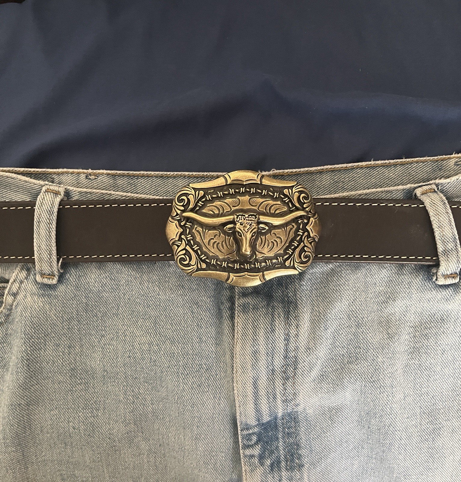 New Aged Gold and Black Western Bull Head Belt Buckle