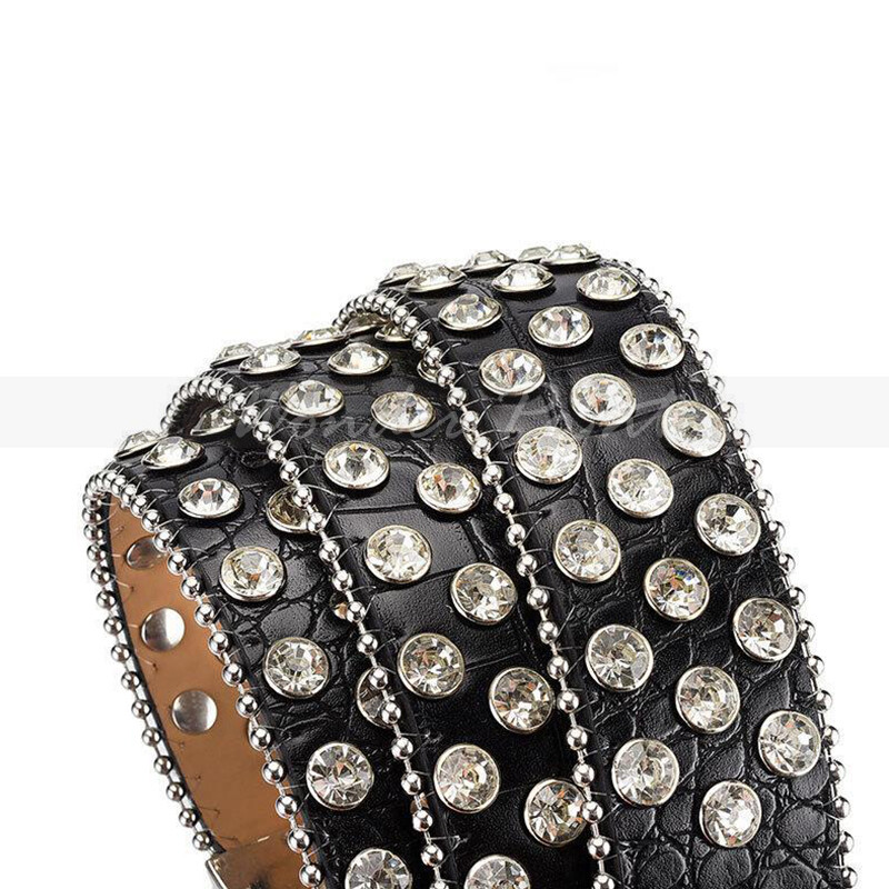 Men Western Rhinestone Studded Belt Punk Cowgirl Cowboy Crystal Belt for Women