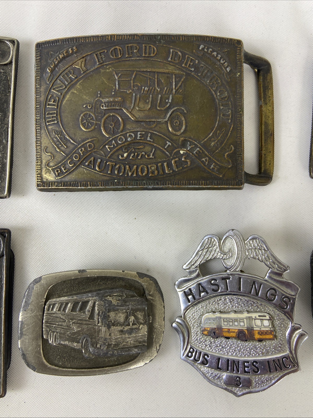 Mixed Lot of 7 pcs 6 Belt Buckles 1 Clip Transportation Ford, 4WD, Bus, Model T