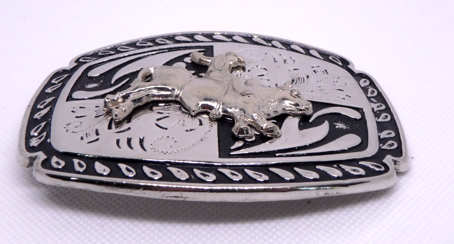 Bull Rider Cowboy Rodeo Western Silver/Black Tone BELT BUCKLE / New