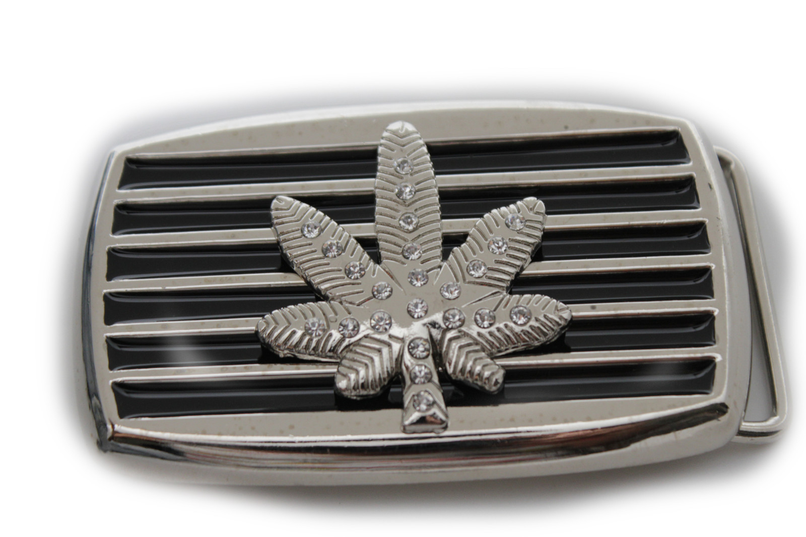 Men Women Silver Black Metal Belt Buckle Large Marijuana Leaf Plant Streetwear