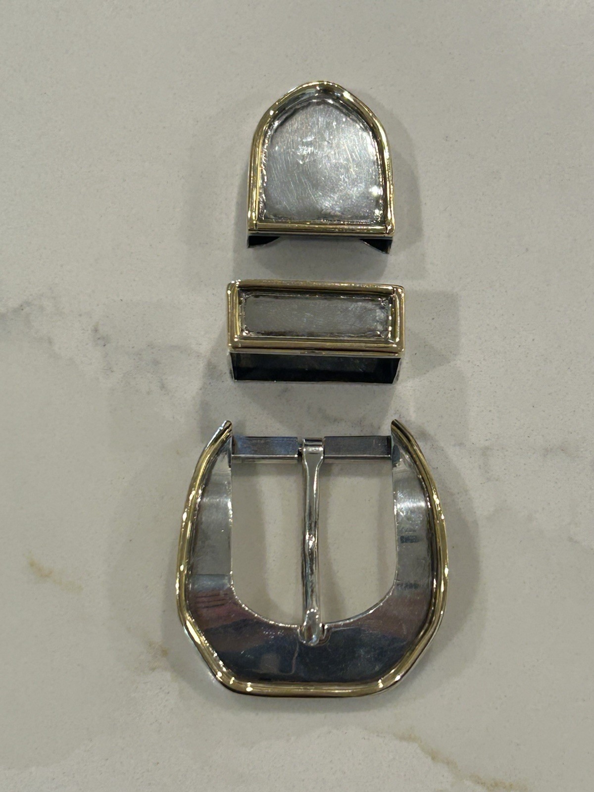 PAT AREIAS 925 Sterling & 18k Yellow Gold Modernist 3 Pc Belt Buckle Set