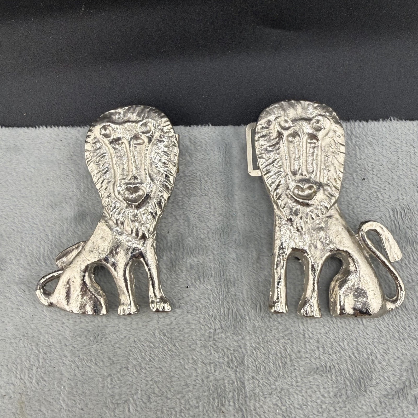 Vintage Lion Belt Buckle Set Silver Tone Safari Jungle