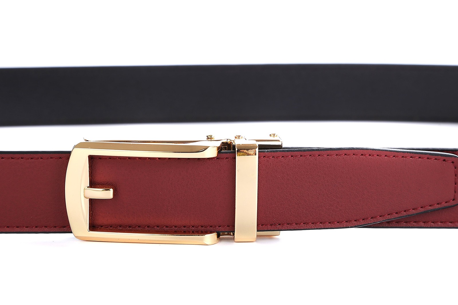 Tonywell Dress Belts One Size:32&Prime;-45&Prime;Waist, Mens Wine Red Belt Gold Buckle