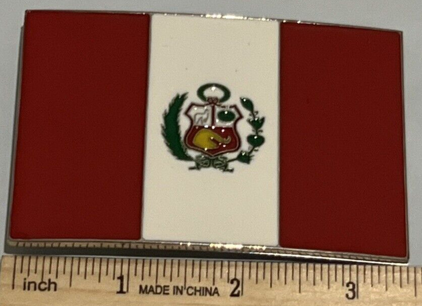 National Flag of Peru Belt Buckle Multi-Colored Western Cowboy Cowgirl