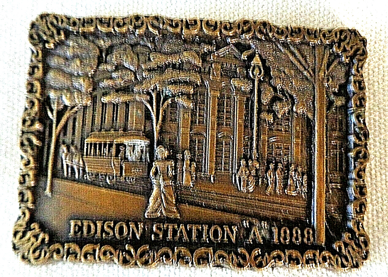 Edison Station « A » 1888 Brass Belt Buckle Transit Station Railroad Commemorative