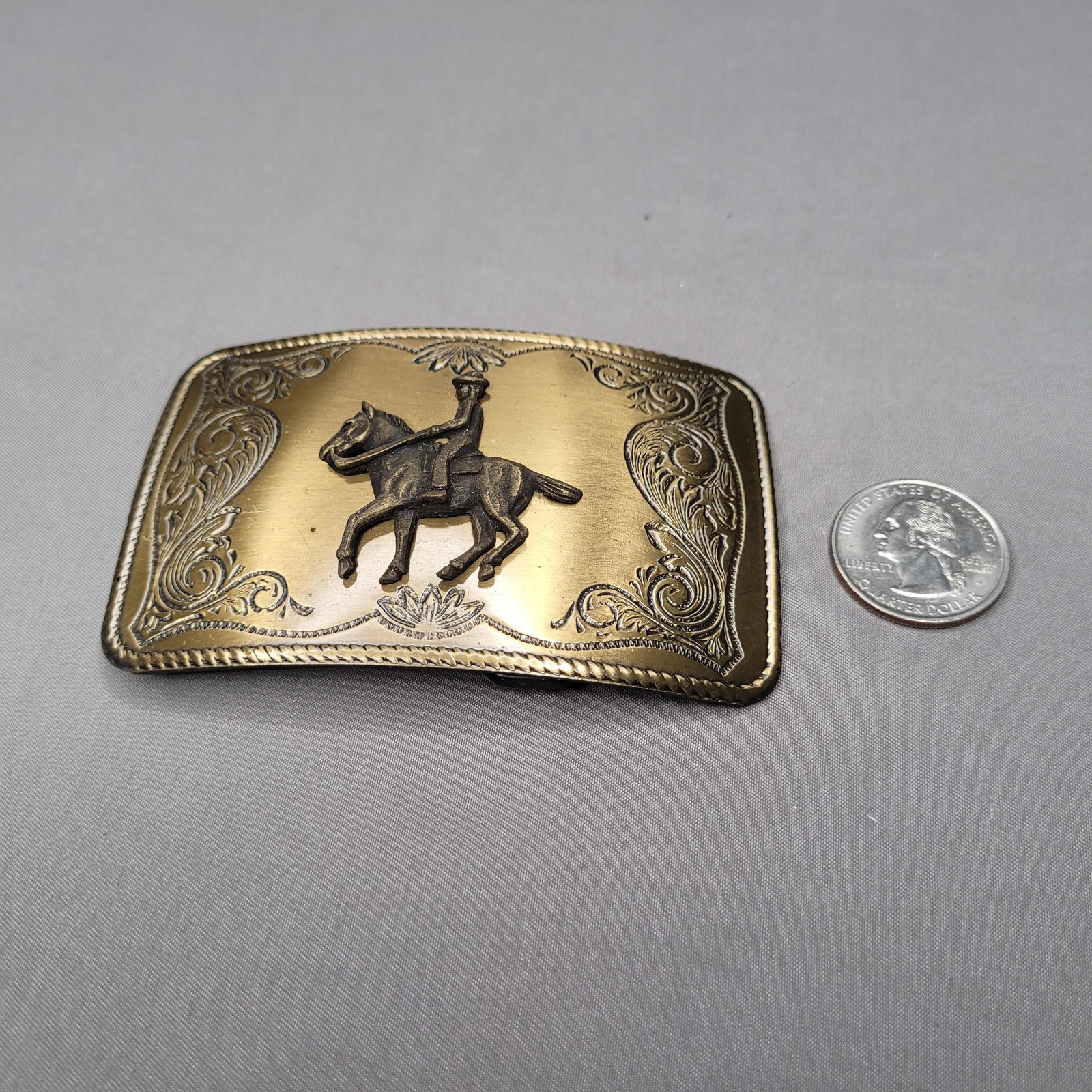 Horseback Rider Belt Buckle Mens One Size Gold Western Floral Cowboy Rectangular