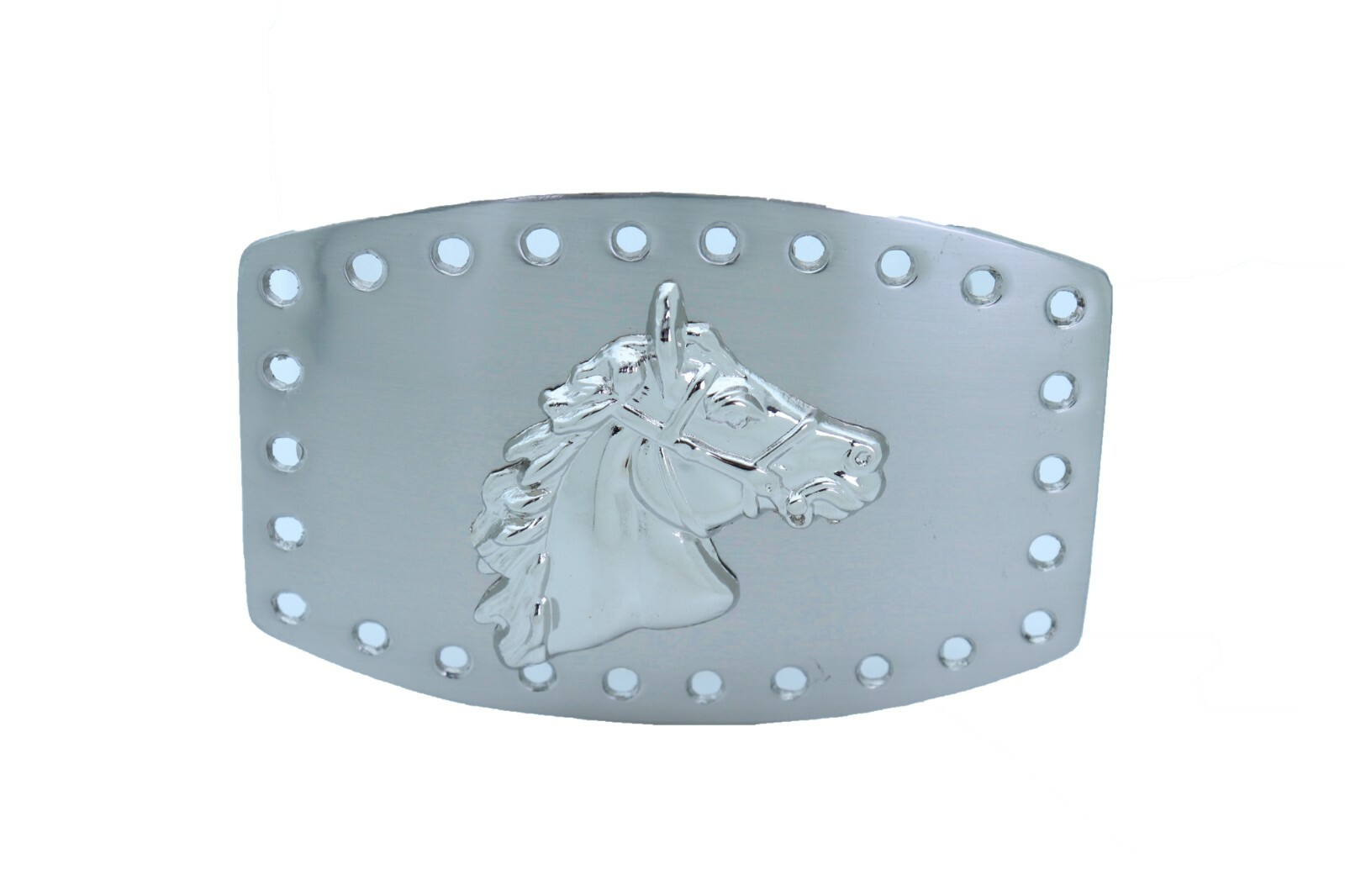 Men Women Western Fashion Belt Buckle Silver Metal Rodeo Horse Casual Accessory
