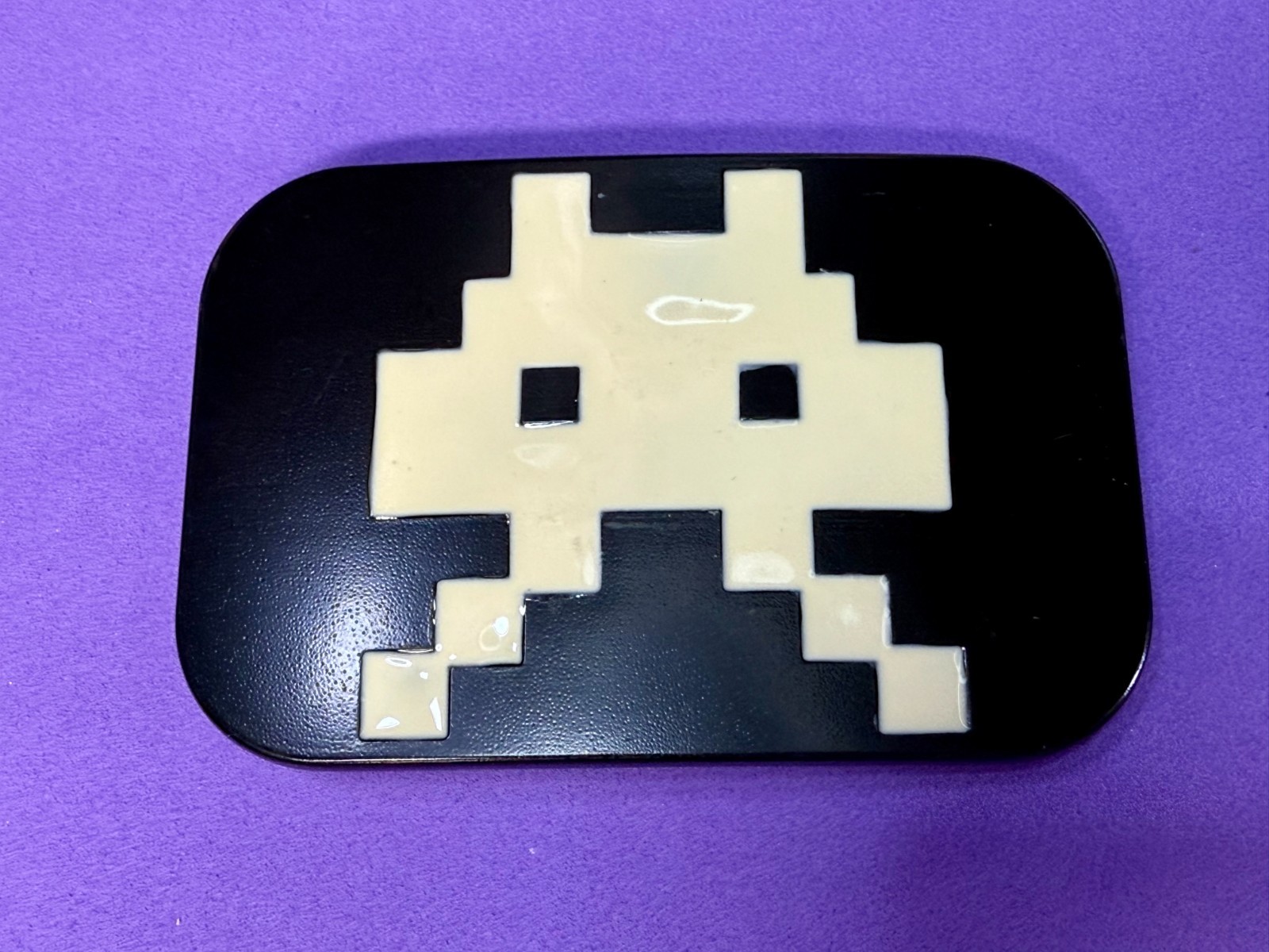 Video Game Arcade Icon Character Black & White Pixilated Pattern Belt Buckle