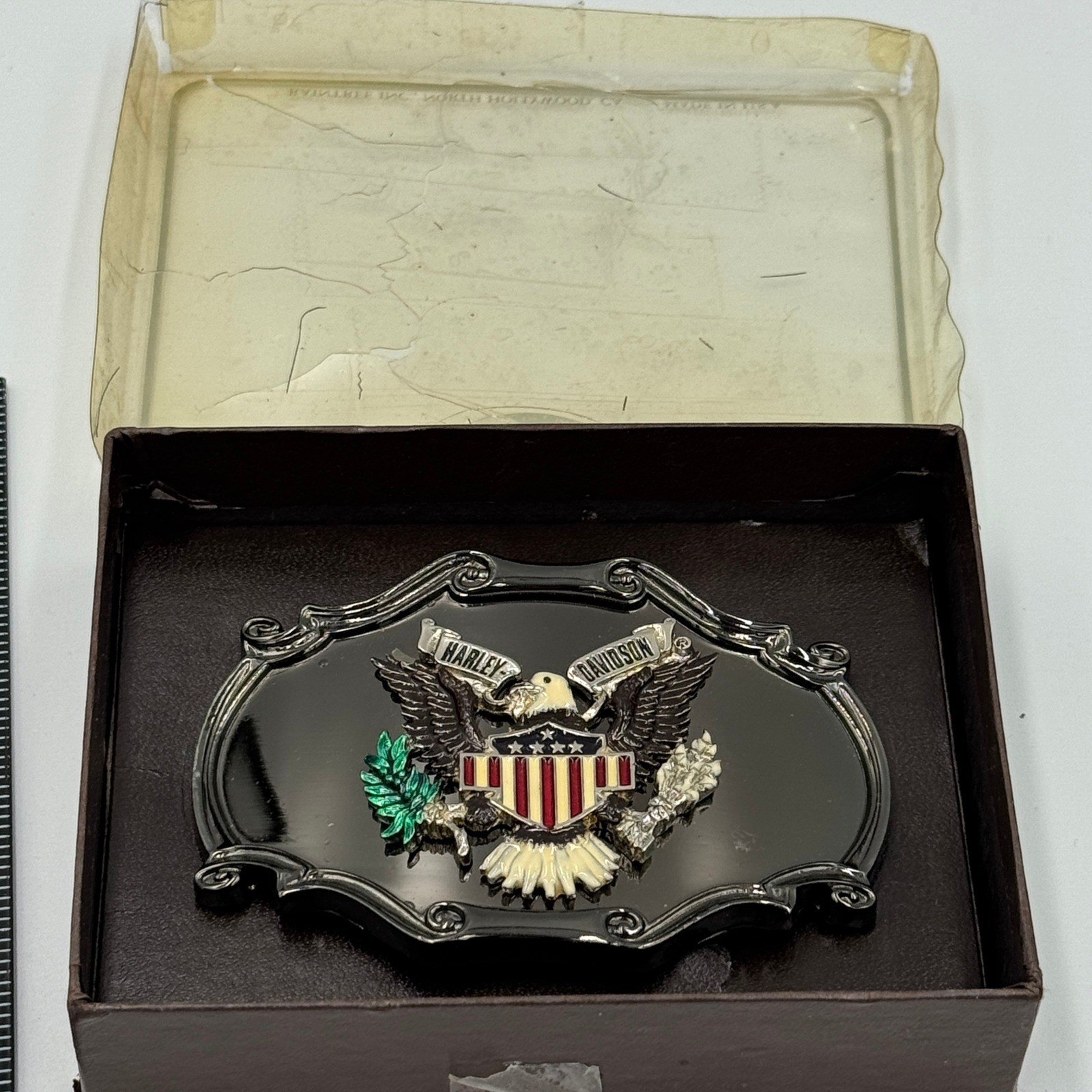 Vintage 1978 Raintree Harley Davidson Eagle Belt Buckle Black Enamel Americana
