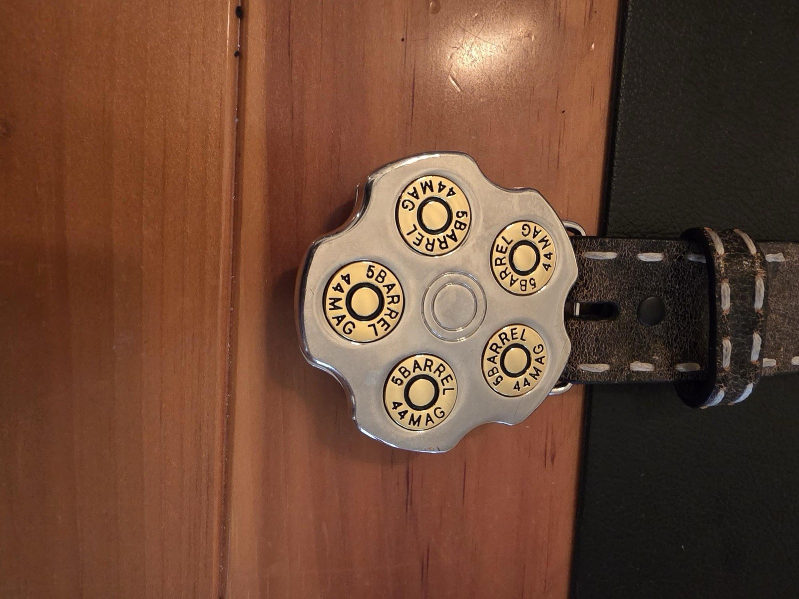 44 Mag 5 Barrel Revolver belt buckle & Belt Size 36 – Preowned