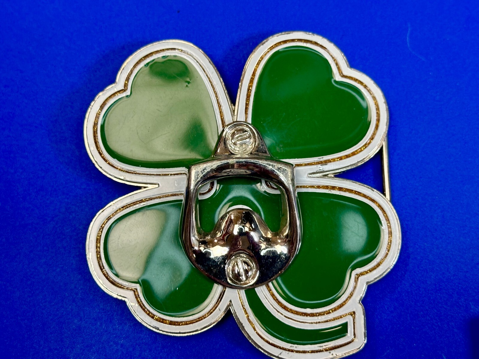 Lucky Four Leaf Clover Shamrock Cut Out Novelty Belt Buckle with Bottle Opener