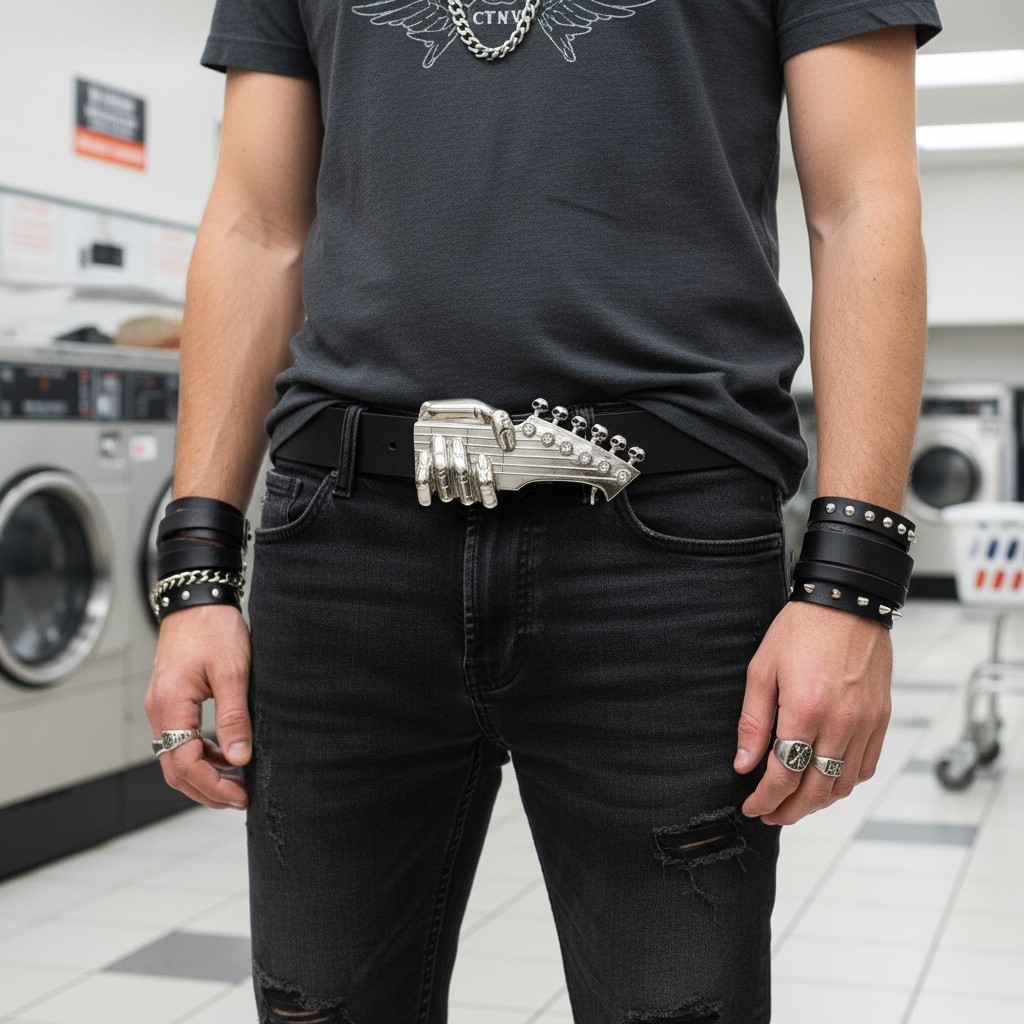 Men Silver Metal Buckle Emo Fashion Play Music Band Guitar Skulls Rock n Roll