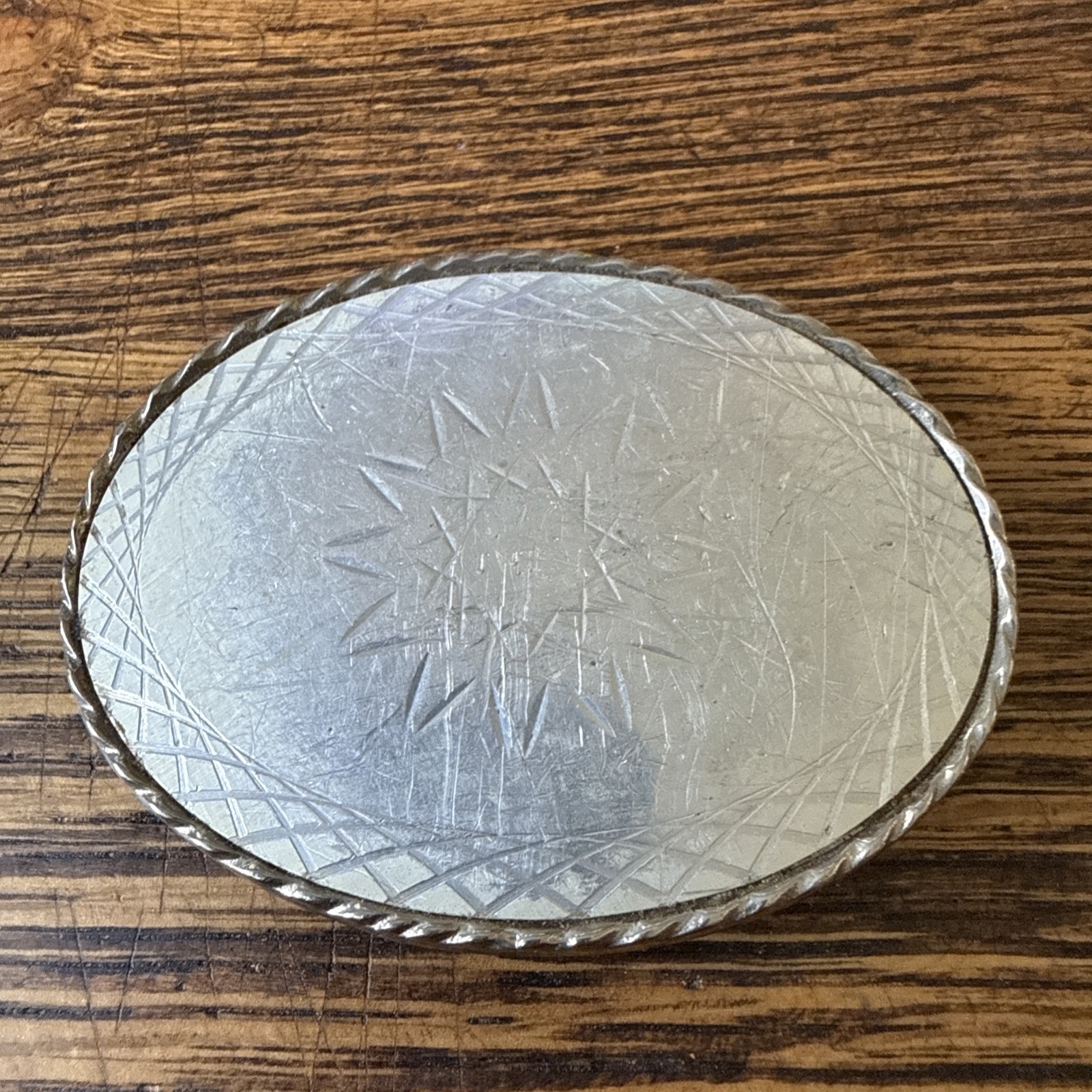 Vintage 70’s Silver-Tone Scalloped Sunburst Belt Buckle Western Geometric Design