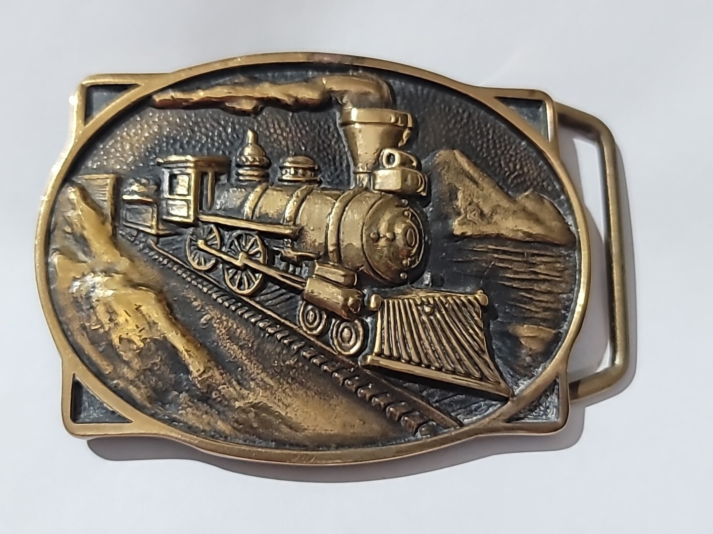 Vintage Belt Buckle Solid Brass Steam Engine Train 1978 BTS Used Made In The USA