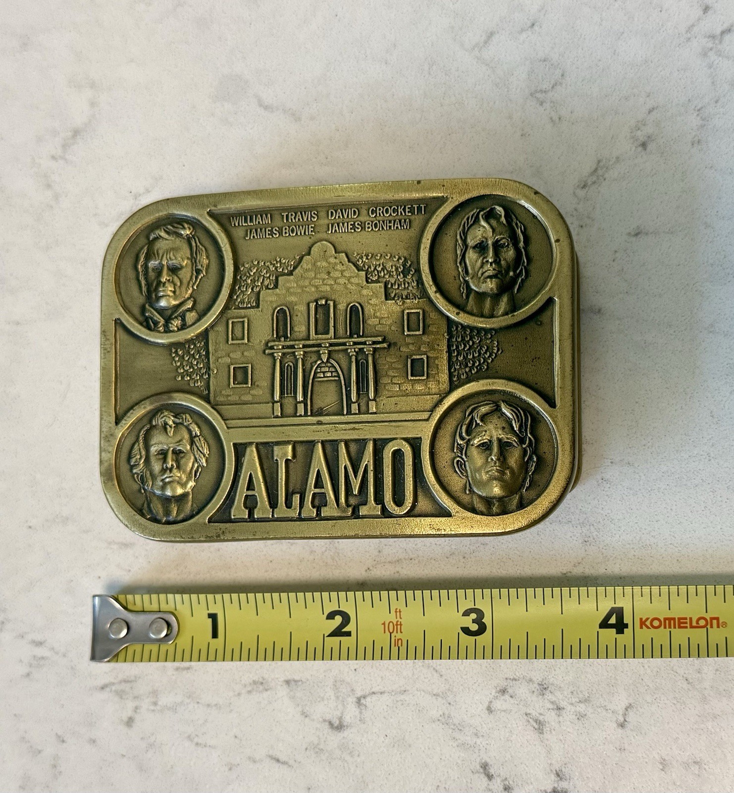 Vintage 1985 Four Heroes Of Alamo Brass Belt Buckle Limited Edition NWOB RARE