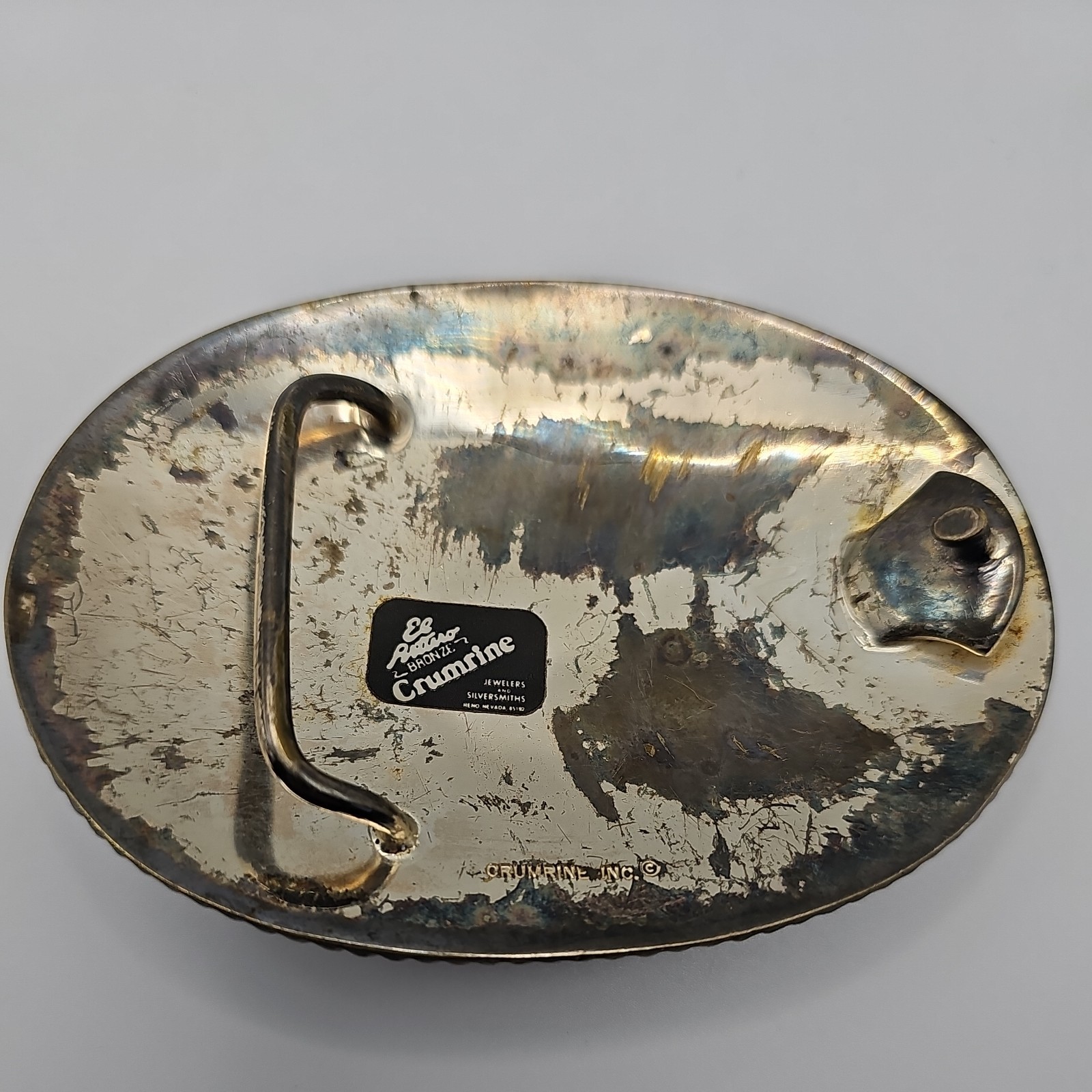 VTG Crumrine Horse Belt Buckle Mens Western Bronze Rodeo 3D Relief Made USA Gift