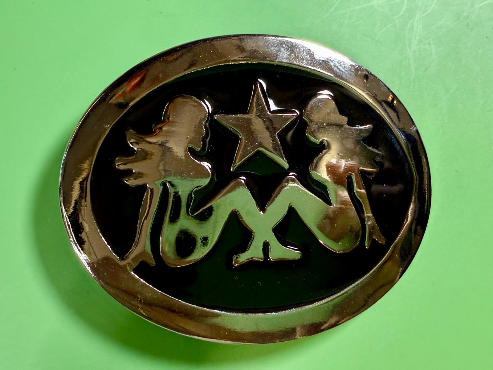 Mud Flap Girl&rsquo;s Two Sexy Woman Black & Silver Color Enamel Trucker Belt Buckle