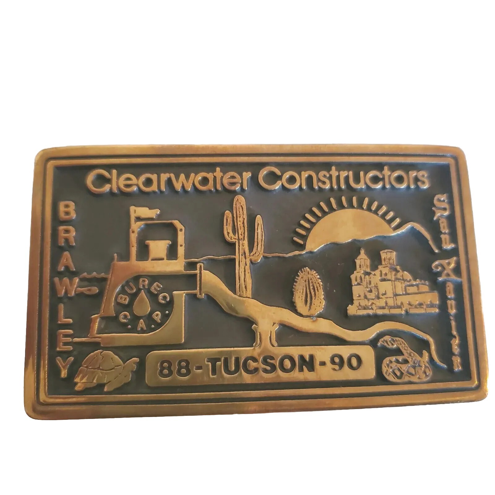 1988 Clearwater Constructors Brawley Brass Belt Buckle CAP Snake Tucson Arizona