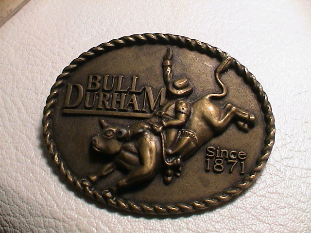 BULL DURHAM SINCE 1871 BRONCING BULL RODEO COWBOY WESTERN BRASS BELT BUCKLE