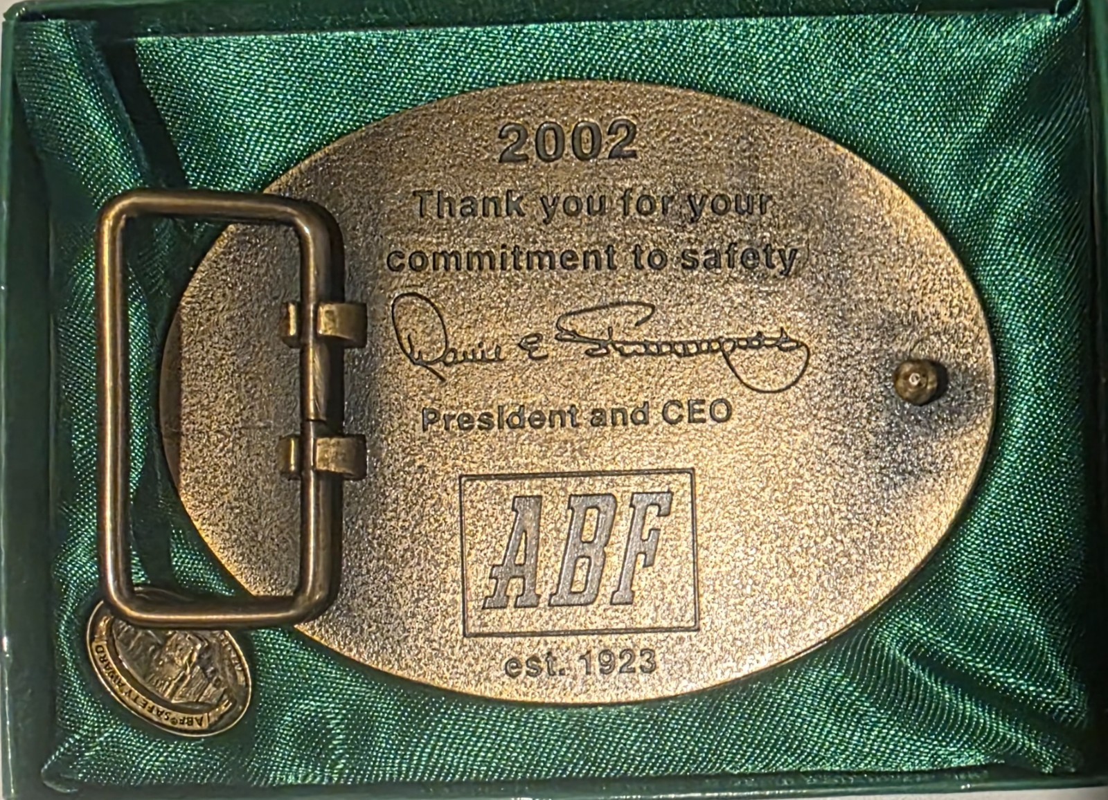 Vintage 2002 Metal Belt Buckle, Brass, ABF Freight Systems Inc, Trucking, Big