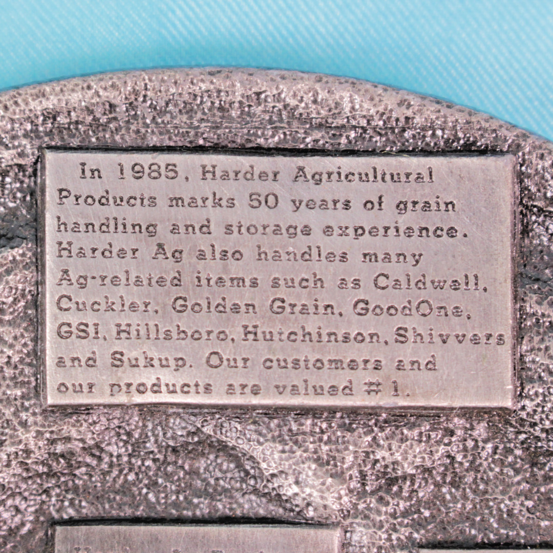 VTG 80s Harder Ag Products Peabody Kansas Commemorative Belt Buckle 1985