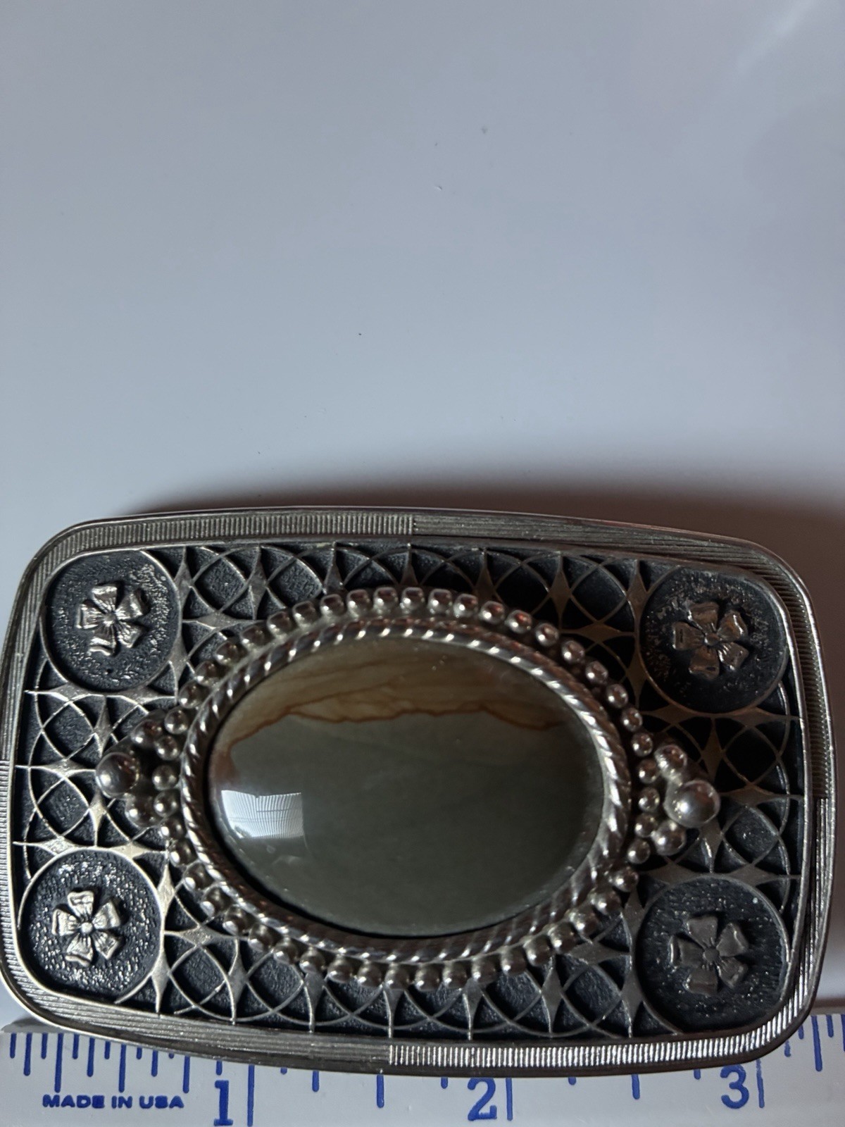 Western Belt Buckle With Polished Stone.