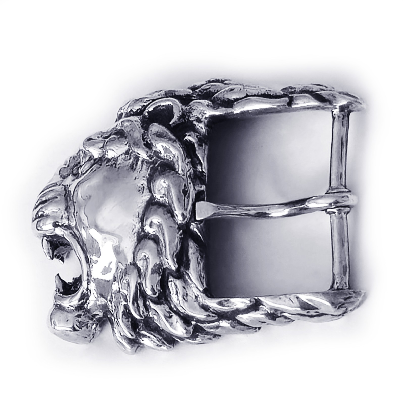 Lion Angry Head Sterling Silver Belt Buckle