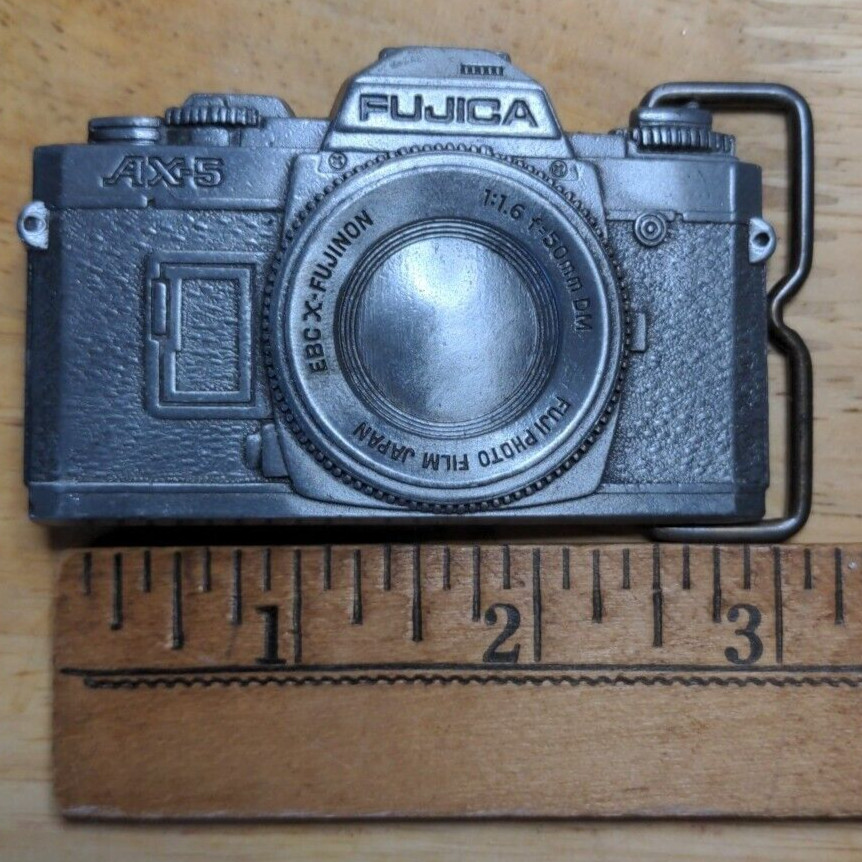 Fujica Fuji AX-5 Belt Buckle SLR 35mm Film Camera Belt Buckle Single Prong Vtg