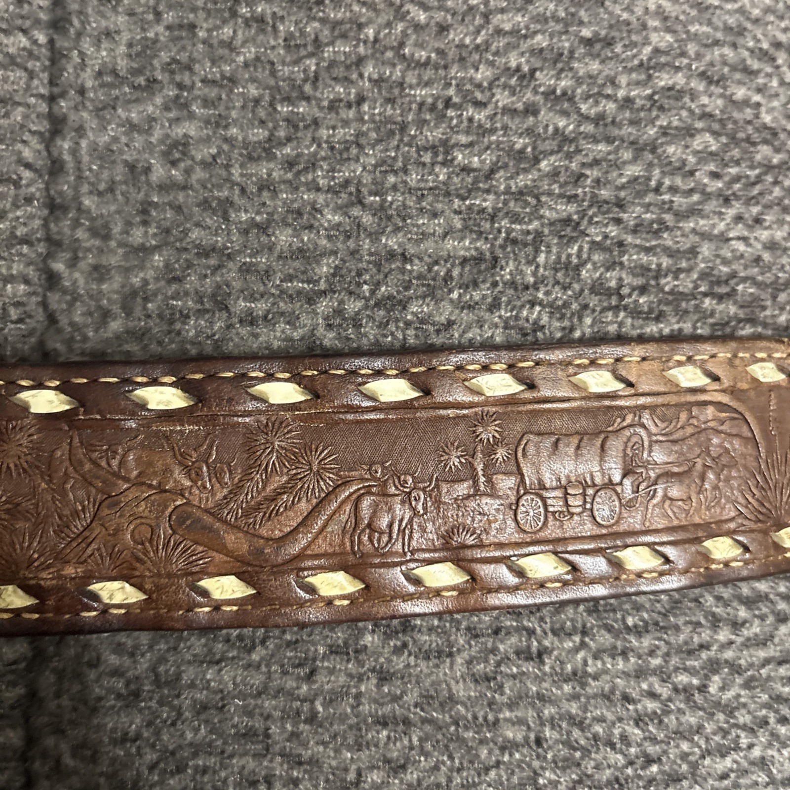 Black Agate Cabochon Buckle & 1979 Tex Tan Western Style Leather belt size 34