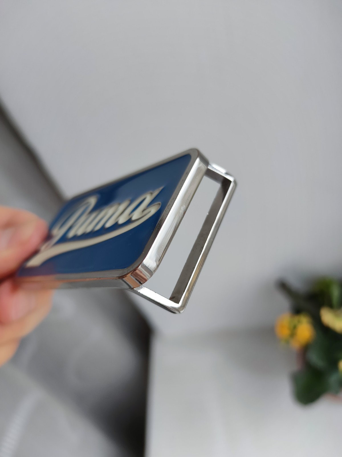 Vintage Puma Belt Buckle Blue White Enamel Script Logo Retro Sportswear Accessor