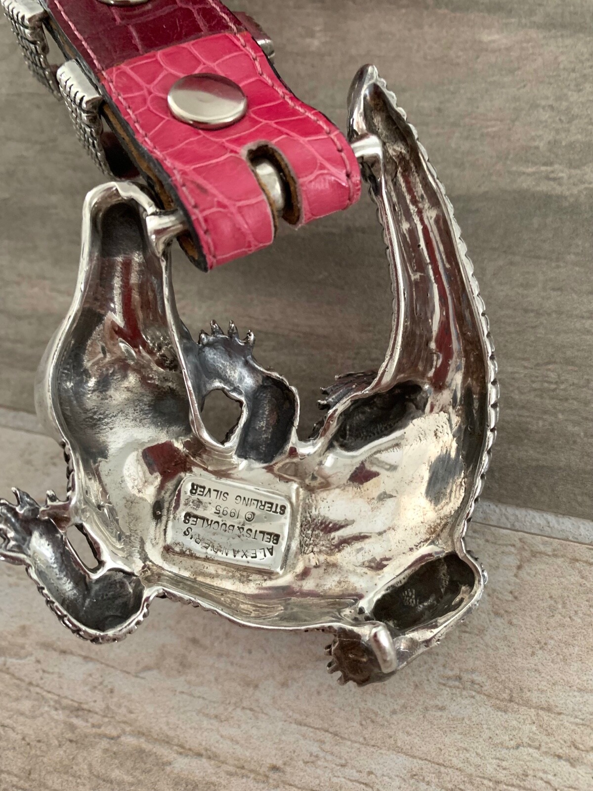 CROCODILE STERLING SILVER BELT BY ALEXANDER PINK ALLIGATOR 42