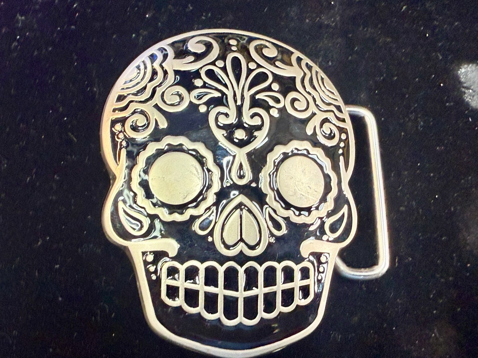 Day Of The Dead Black Skull Mexican Dia De Muertos Belt Buckle- Jeans Friend