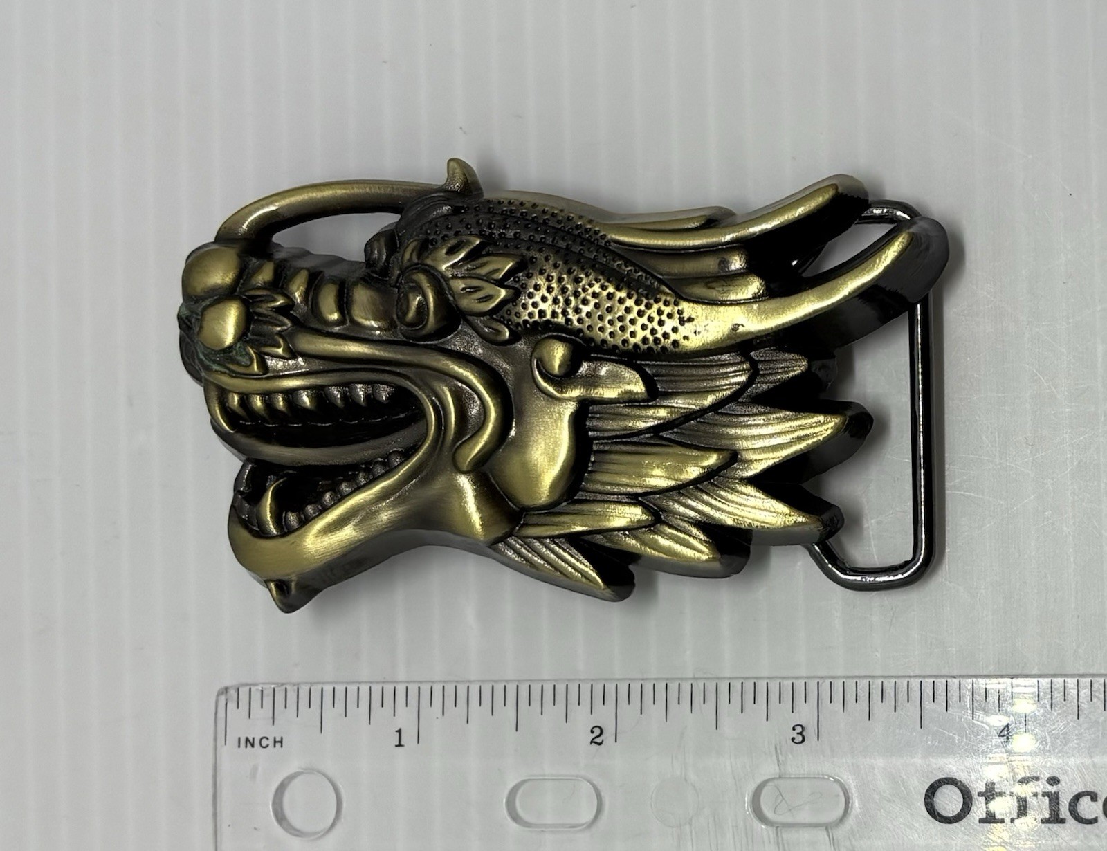 “NEW” Unique Brass Tone Metal 3D Dragon Head Western Belt Buckle