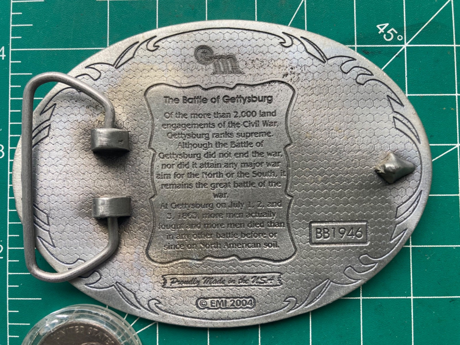 THE TURNING POINT OF THE CIVIL WAR Gettysburg Belt Buckle PEWTER TONE ENAMEL EMI