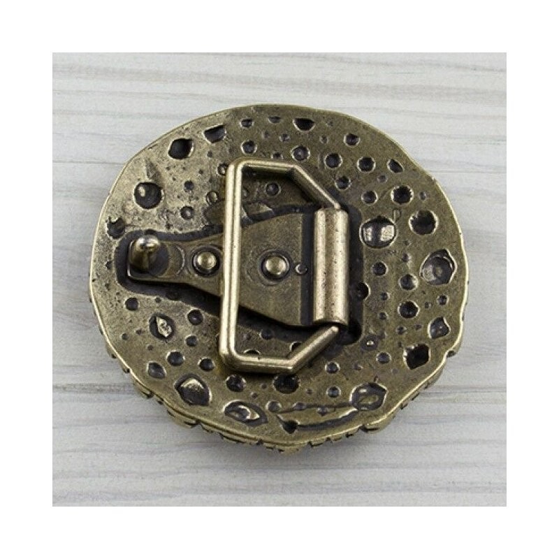 Belt Buckle Dark Bronze Bubble Texture Round Gothic Industrial Style