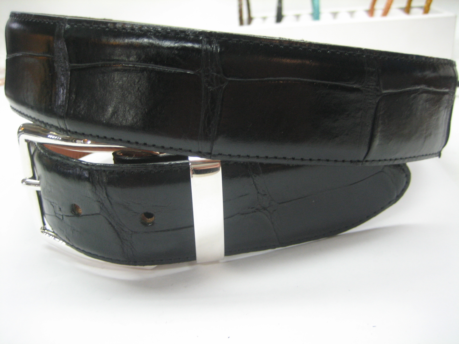Sterling silver 925 buckle w/1.5&Prime; Genuine Alligator belt sizes 30&Prime; to 44&Prime; U.S.A.