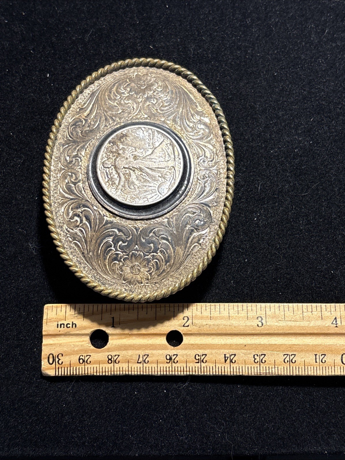 Montana Silversmiths Coin Belt Buckle 1942 Walking Liberty Half Dollar -Item#283