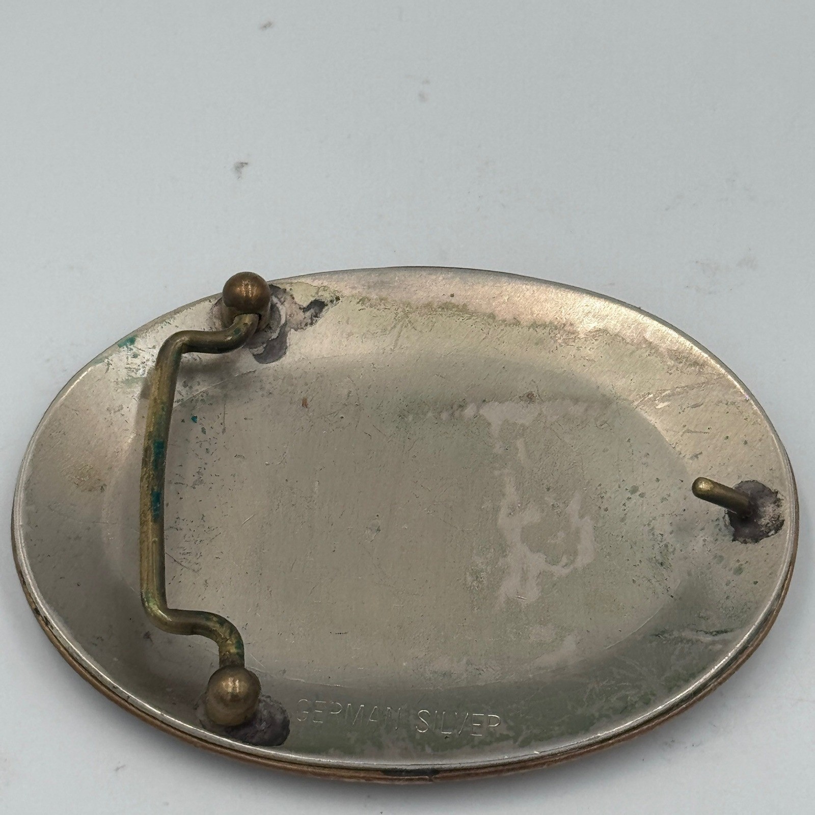 Vintage German Silver Thunderbird Belt Buckle Western Enamel Floral Engraved