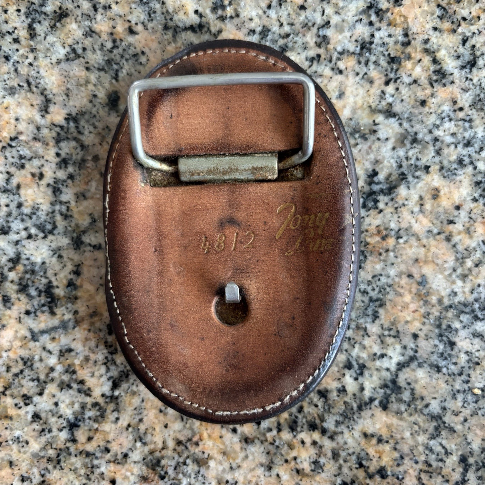 Tony Lama Vintage Leather Belt Buckle Brown Embroidered Cow Head Laced Edge