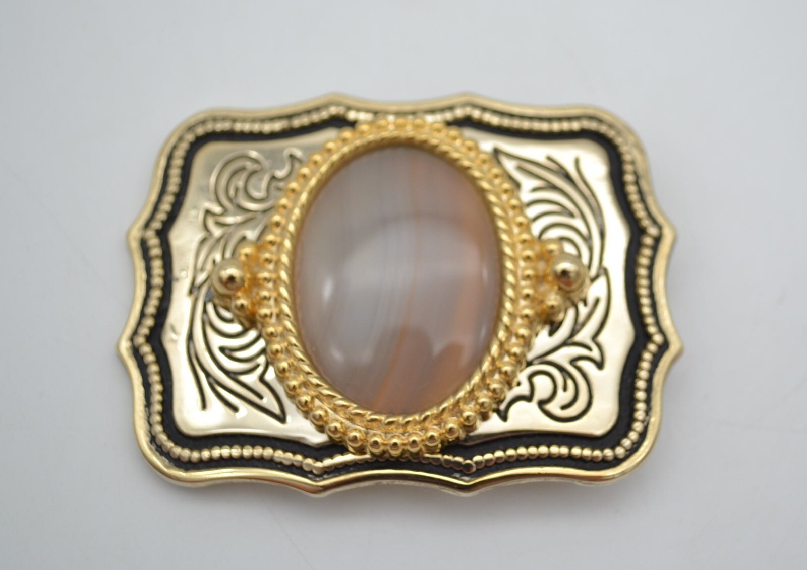 Polished Agate Gold Colored Belt Buckle with Gift Box Made in the USA