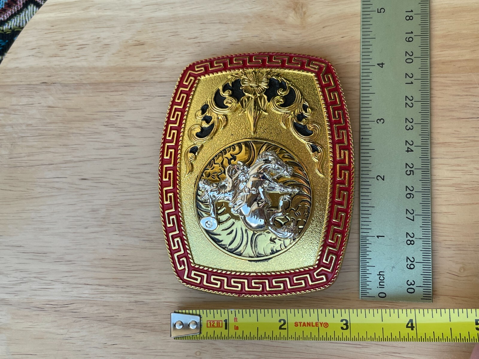 Western Buckle Gold Silver Red Horse Rider Cowboy Cloud Hebilla Vaquero Jinete