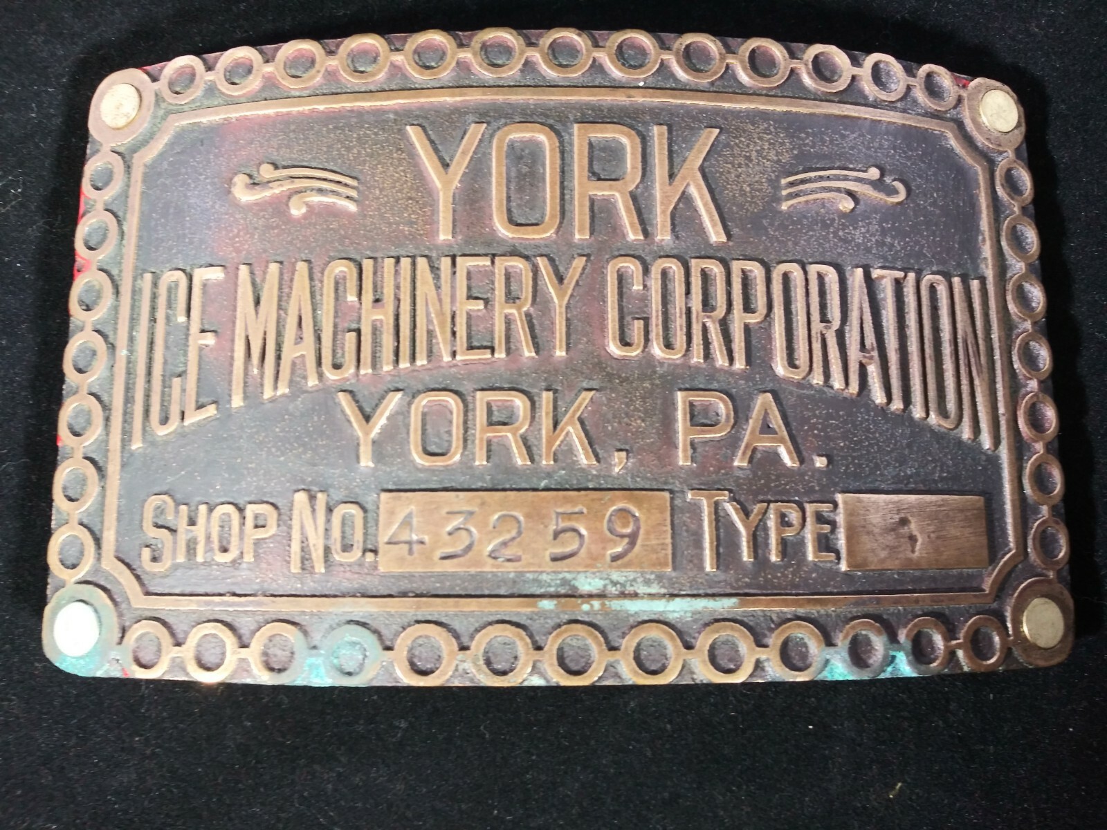 Vintage Collectible Brass-Color York Ice Machinery Corporation Belt Buckle