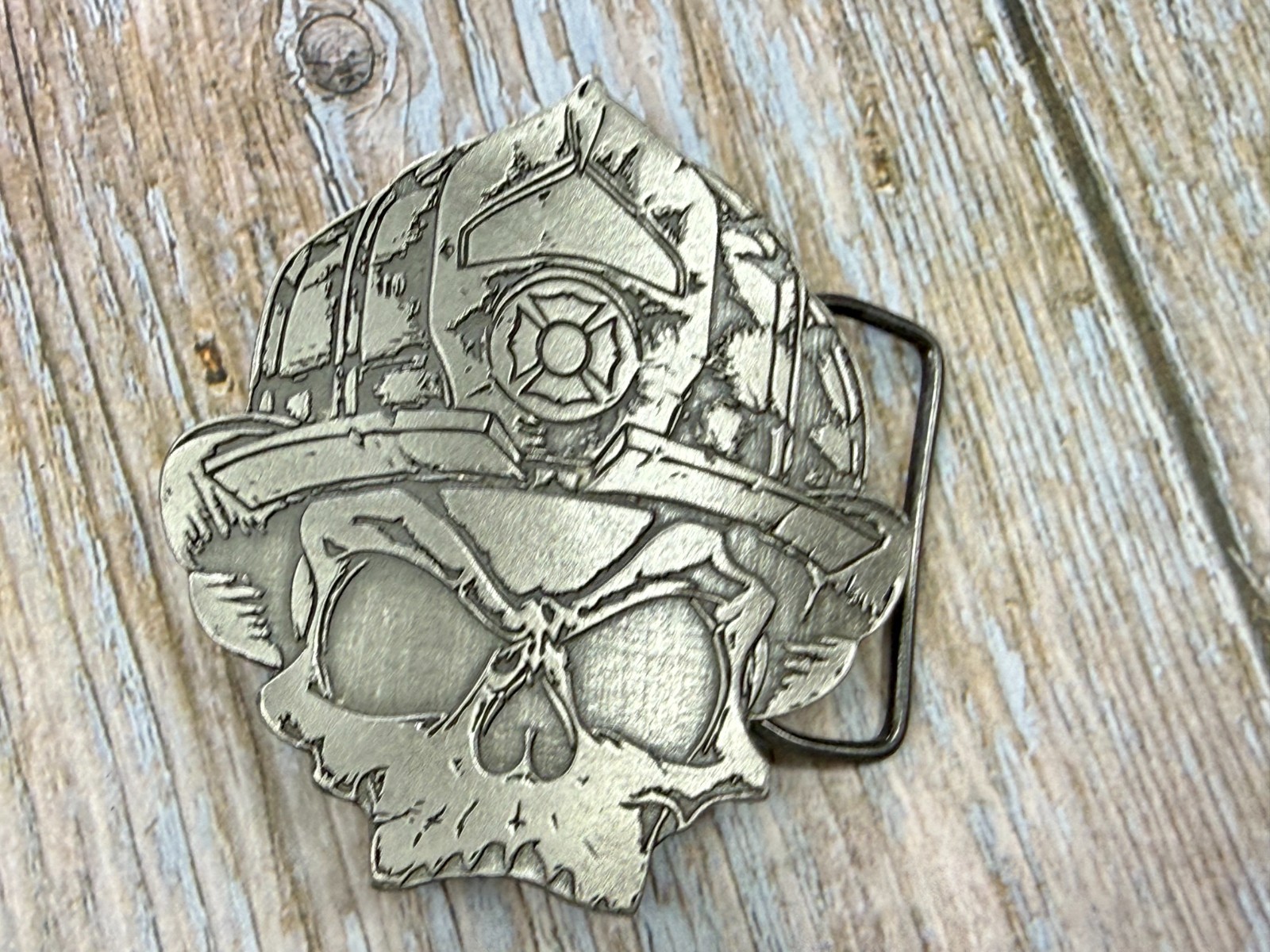 Firefighter Fireman Skull Wearing Helmet Promo Black Helmet Apparel Belt Buckle