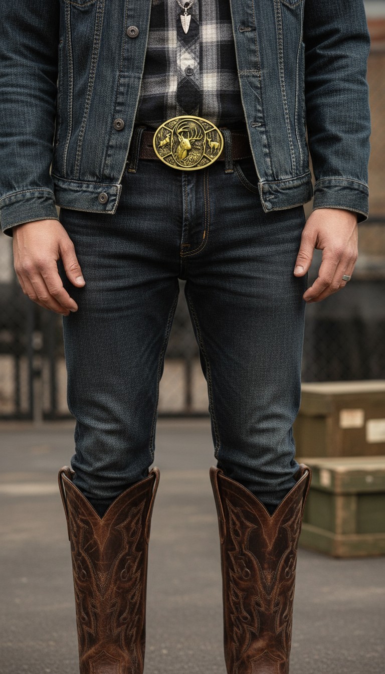 Men Gold Metal Belt Buckle Deer Nature Hunter Western Fashion Cowboys Jeans Pant