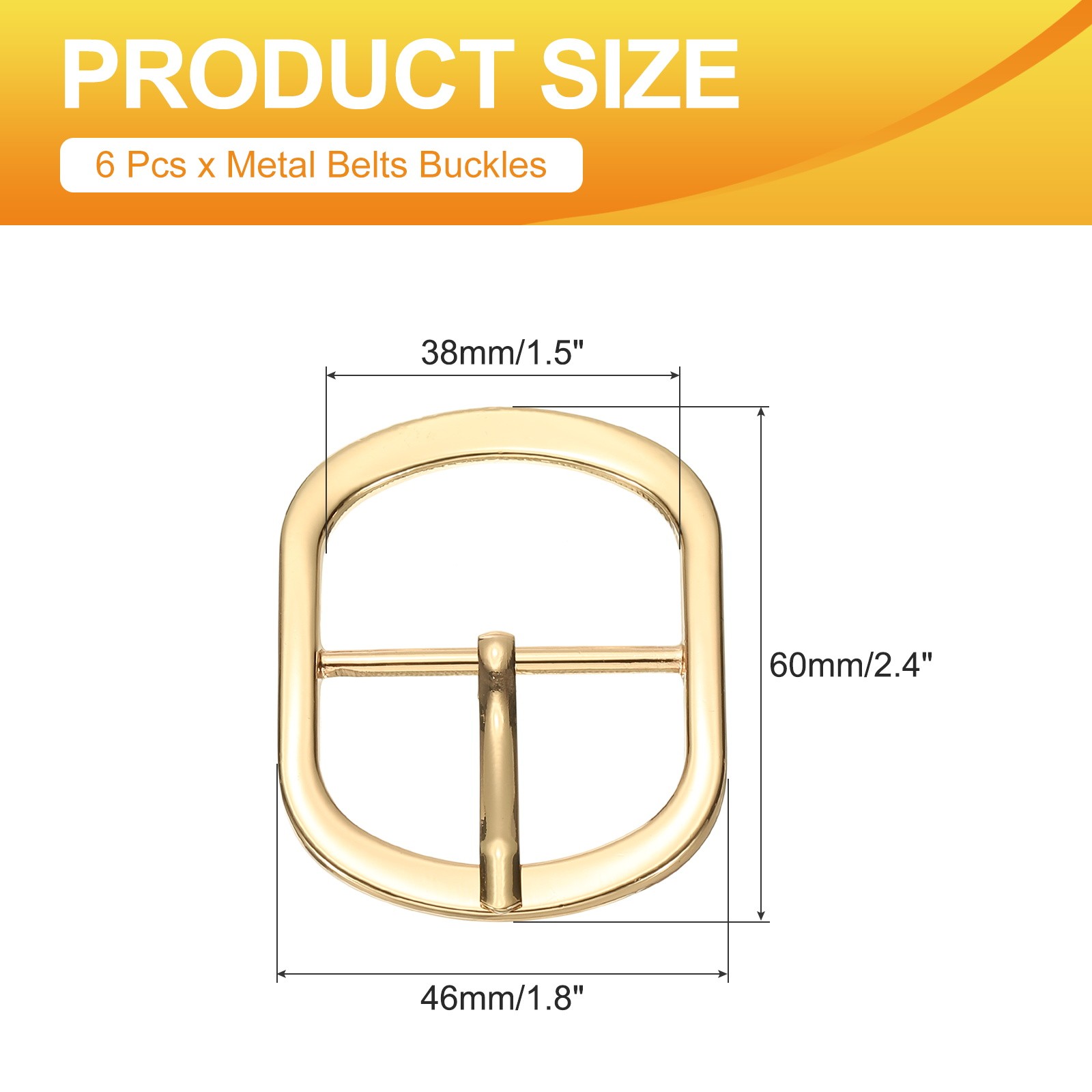 6 Pcs 1.5&Prime; Single Prong Buckles Oval Center Bar Buckles, Gold Tone