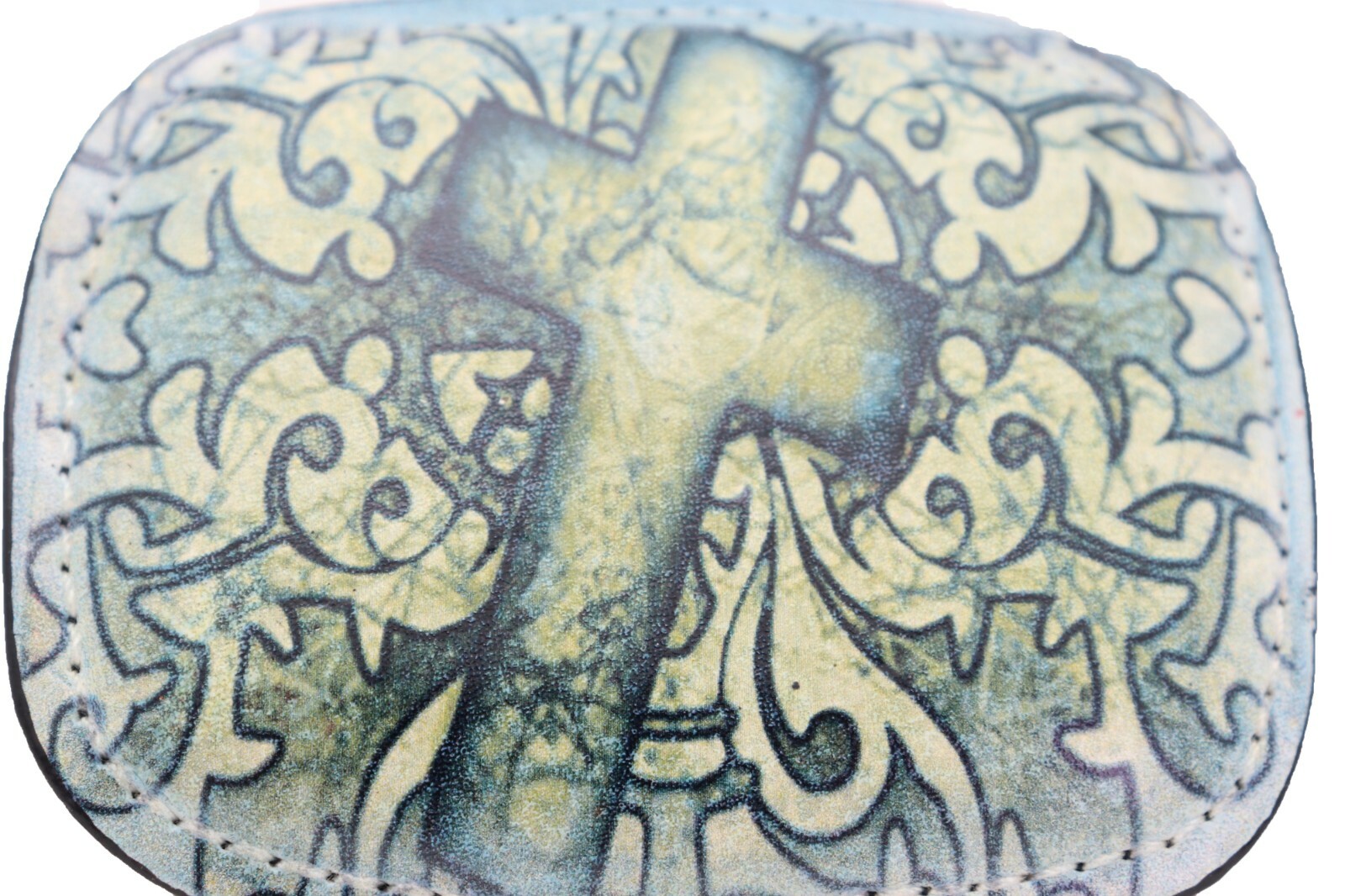 Men Women Belt Buckle Black Faux Leather Religious Cross Western Weekend Style