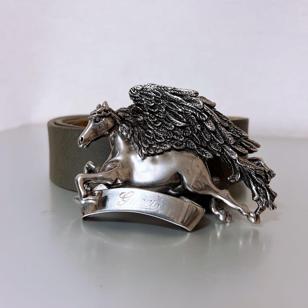 GUCCI Pegasus Buckle Belt Leather Men&rsquo;s fashion Accessories Belt Used From Japan