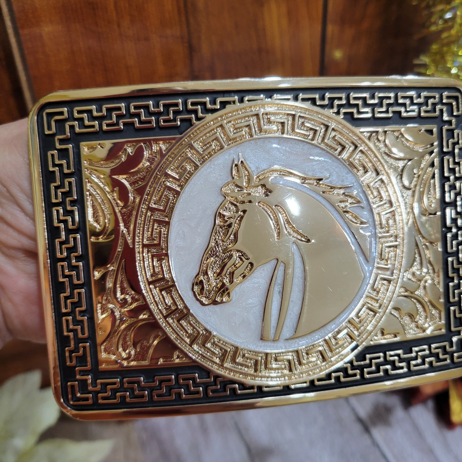 Horse Western Belt Buckle Rose Tone And Silver Rare Piece With Details Cowboy