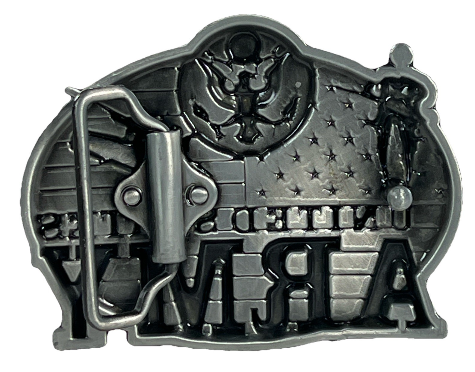 United States Army Belt Buckle American Soldier Silver Tone U.S. Flag